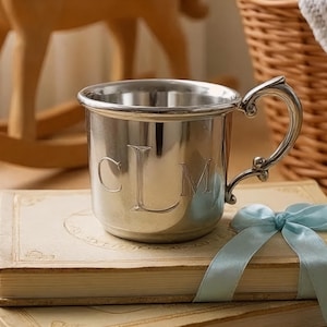Silver Baby Cup, Shiny Silver Pewter, Baby’s First Birthday Cup, Heirloom Child’s Cup, Baptism Gift, Decorative Baptism Cup, Grandkid Gift