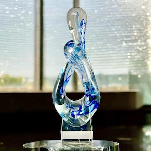 Mothers Sculpture Art Glass Award - Personalized Artistic Hand Blown Glass Trophy with Engraved Plate - Engraved Award - Glass Sculpture