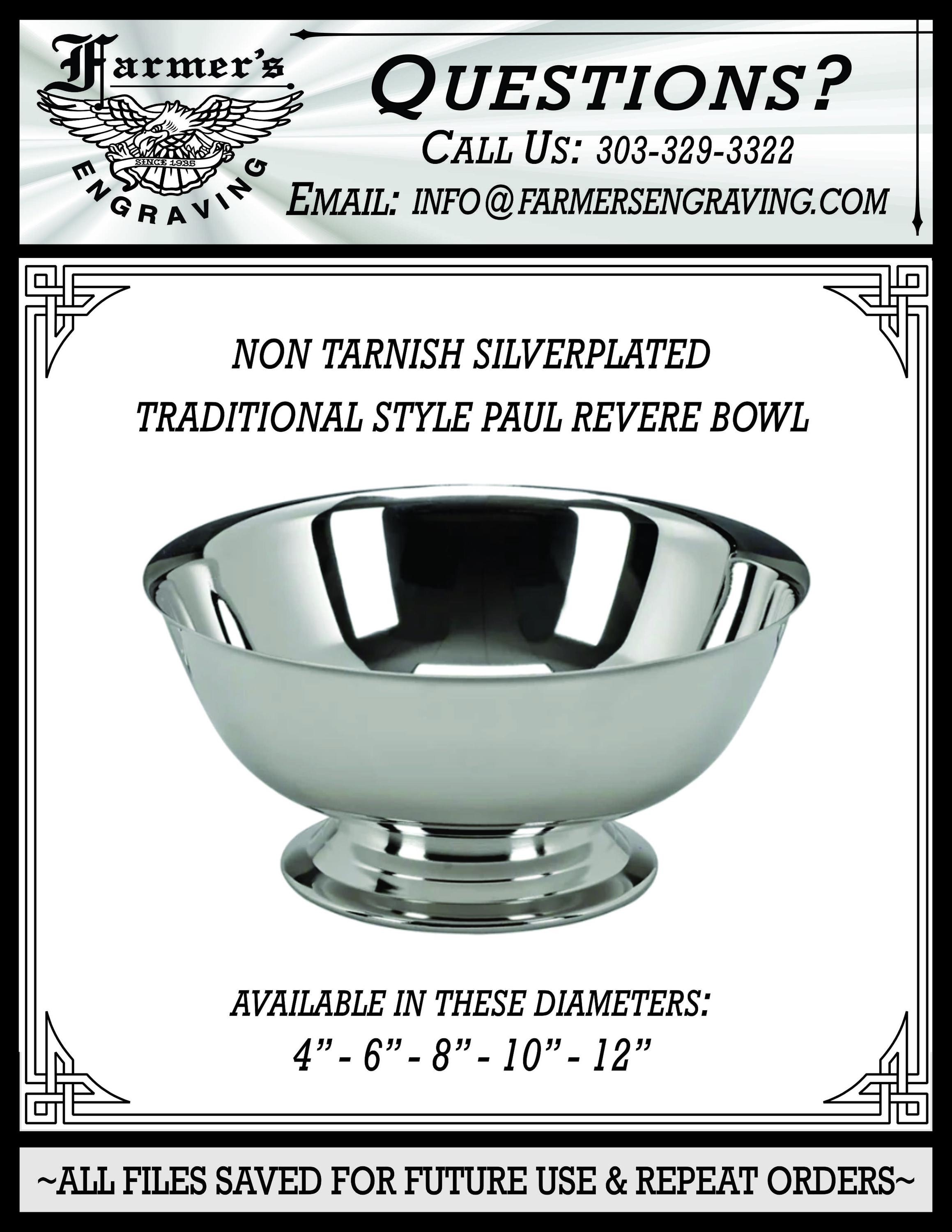 伝統的なポール・リビアスタイルのシルバーボウル、カスタム彫刻入り