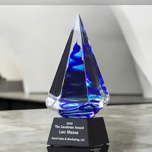 Diamond Art Glass Corporate Award, Personalized Unique Hand Blown Glass Award with Custom Engraving, Achievement Award, Retirement Gift