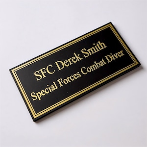 Engraved Brass Nameplate, Black Painted Brass Plaque, Laser Engraved Black Brass Plate, Custom Size Personalized Brass Plate, Military Brass