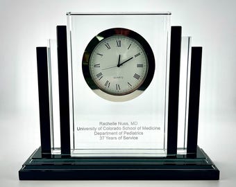 Prêmio Relógio de Cristal Preto, Prêmio Relógio de Cristal Corporativo Personalizado, Prêmio Relógio Gravado, Relógio de Mesa Prático para Presente de Aposentadoria Gravado