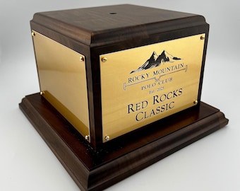 Walnut Trophy Base - Engraved Trophy Base With Gold Brass Plates - Trophy Cup Wood Base - Various Sizes - Genuine Walnut Wood Trophy Base