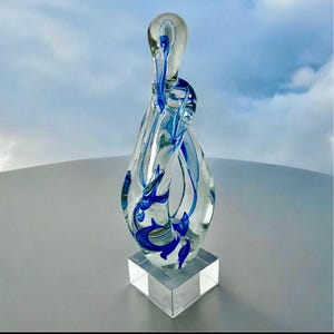 Mothers Sculpture Art Glass Award - Personalized Artistic Hand Blown Glass Trophy with Engraved Plate - Engraved Award - Glass Sculpture