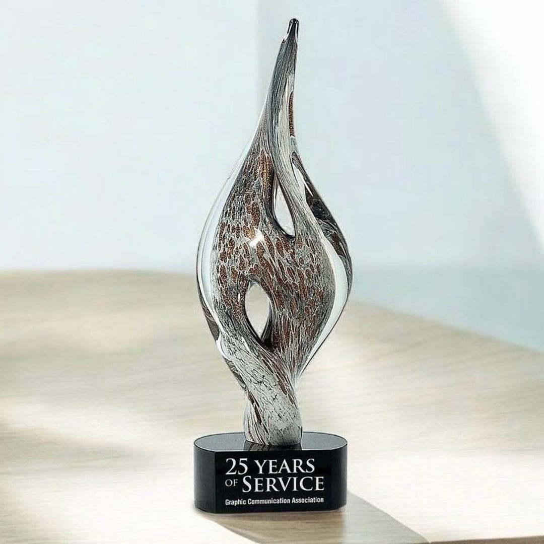 Gray Scaled Spire Art Glass Award - Gray and Copper Brown Engraved ...