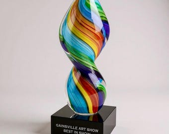 Rainbow Art Glass Corporate Award, Personalized Hand Blown Glass Award Custom Engraved, Engraved Gift, Pride Award, LGBTQ Gift, Multi Color