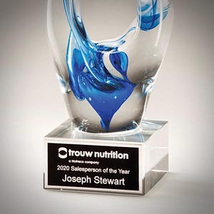 Mothers Sculpture Art Glass Award - Personalized Artistic Hand Blown Glass Trophy with Engraved Plate - Engraved Award - Glass Sculpture