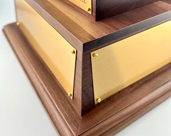 Tiered Trophy Base Engraved Trophy Base With Gold Brass Plates Black Wood Base Various Sizes Walnut Wood Trophy Base Pedestal Black Base