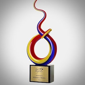Retro Sugar Pull Art Glass Corporate Award, Personalized Artistic Glass Award, Custom Engraved Achievement Award Candy Trophy, Retro Gift