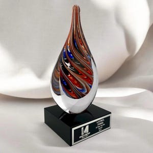 Personalized Art Glass Award, Hand Blown Artistic Glass Award with Multiple Colors, Custom Engraved Corporate Award, Denver Broncos Gift