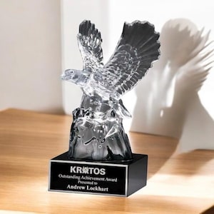Spirit Eagle Crystal Corporate Award, Personalized Flying Eagle Gift, Custom Engraved Eagle Scout Gift, Soaring Eagle Scout Crystal Trophy