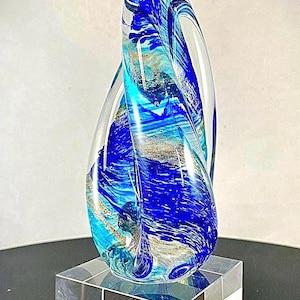 Nautical Twist Blue & Gold Flake Art Glass Award, Personalized Artistic Blown Glass Award, Custom Engraved Desktop Award, Unique Award