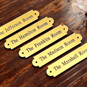Room Labels - Engraved Solid Gold Brass Nameplate - Memorial Plate, Frame Plate - Various Sizes - Decorative Gold Brass Plaque With Hardware