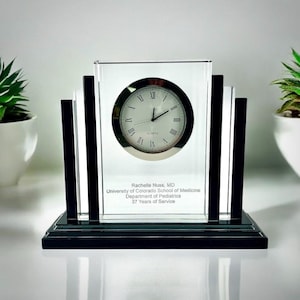 Black Crystal Clock Award - Personalized Corporate Crystal Clock Award - Engraved Clock Award - Practical Engraved Retirement Crystal Clock