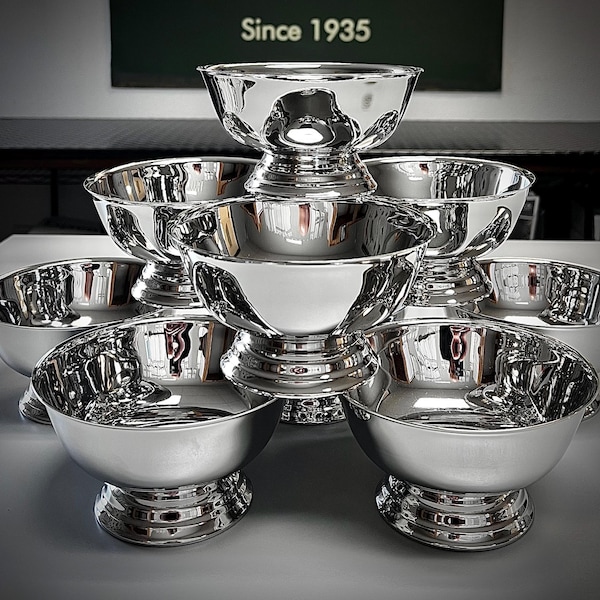 Traditional Paul Revere Style Silver Bowl Custom Engraved - Various Sizes Silver Plated Shiny Bowl - Non Tarnish Coating - Silver Trophy Cup