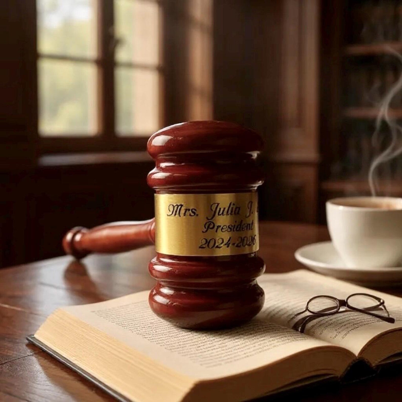 Rosewood Judges Gavel With Custom Engraved Brass Plate, Handheld Red ...