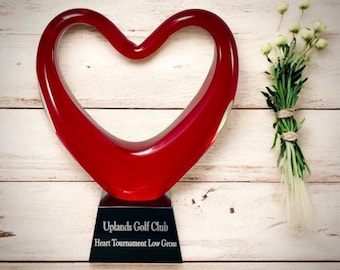 Red Heart Art Glass Sculpture Award, rode hartvormige trofee, glasdecoratie sculptuur, op maat gegraveerd pensioencadeau voor vrouwen