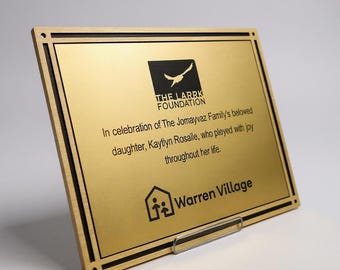 Engraved Gold Nameplate, Brass Plaque, Cast Bronze Memorial Plate, Gold Plaque, Bench Plaque, Thick Engraved Brass Tone Plaque With Hardware