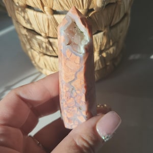 Beautiful druzy pink agate tower
