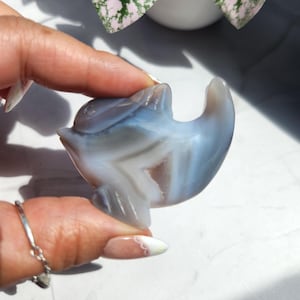Bellissima scultura in agata drusa a forma di delfino, agata naturale, autoportante, decorazione per la casa 21G