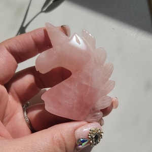 Pretty pink rose quartz unicorn carving
