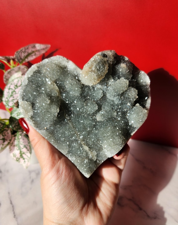 高品質の天然グリーンレインボーアメジストハートと素晴らしいロゼット