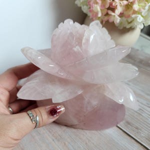 Beautiful rose quartz flower carving, home decor, statement piece  3.40lbs