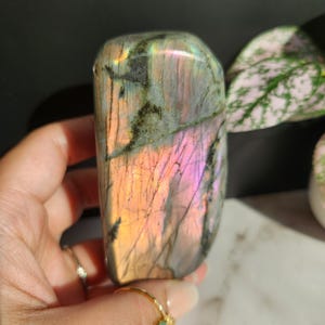 Beautiful purple pink,  orange, purple white labradorite free form from Madagascar, natural labradorite
