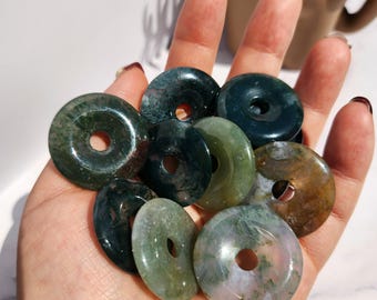 Beautiful natural moss agate donut  30-31mm