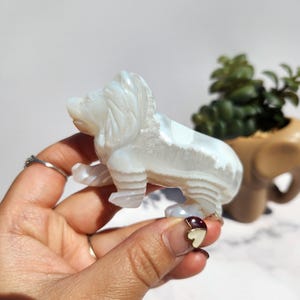 Lion en agate blanche sculpté à la main avec quartz, agate naturelle 68A