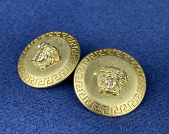 Vintage Versace Gold Plated Stud Earrings - Retro Glam Jewelry, Designer Fashion Accessories