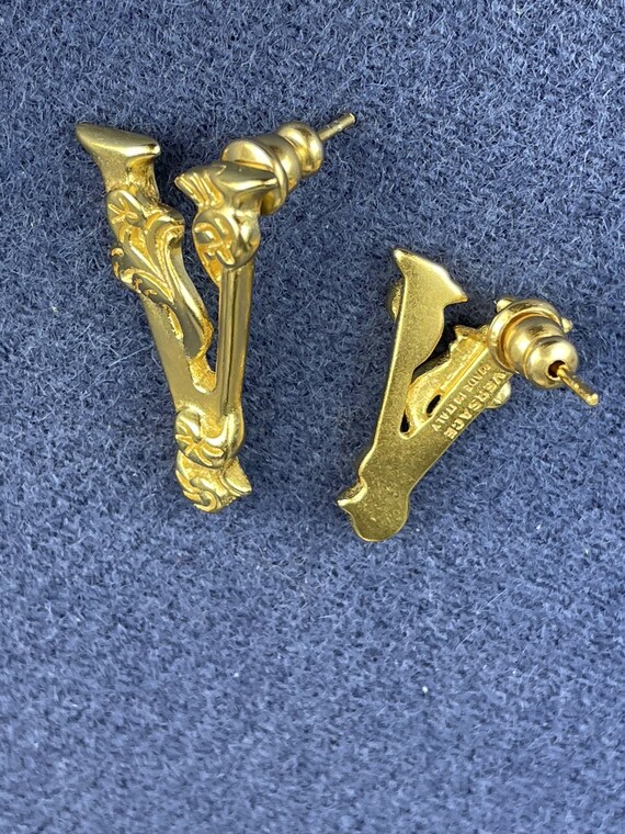 Vintage Versace Italian Gold Stud Earrings - Luxu… - image 3