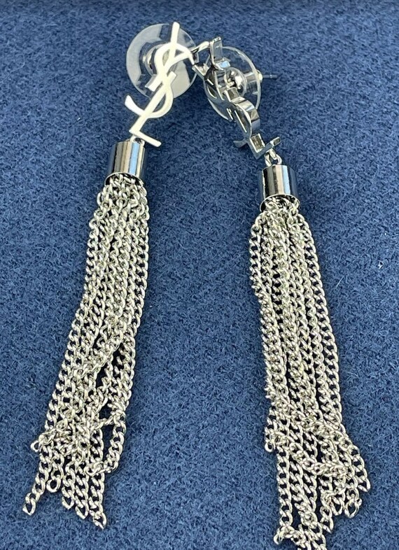 Vintage Silver Yves Saint Laurent Drop Earrings - image 2
