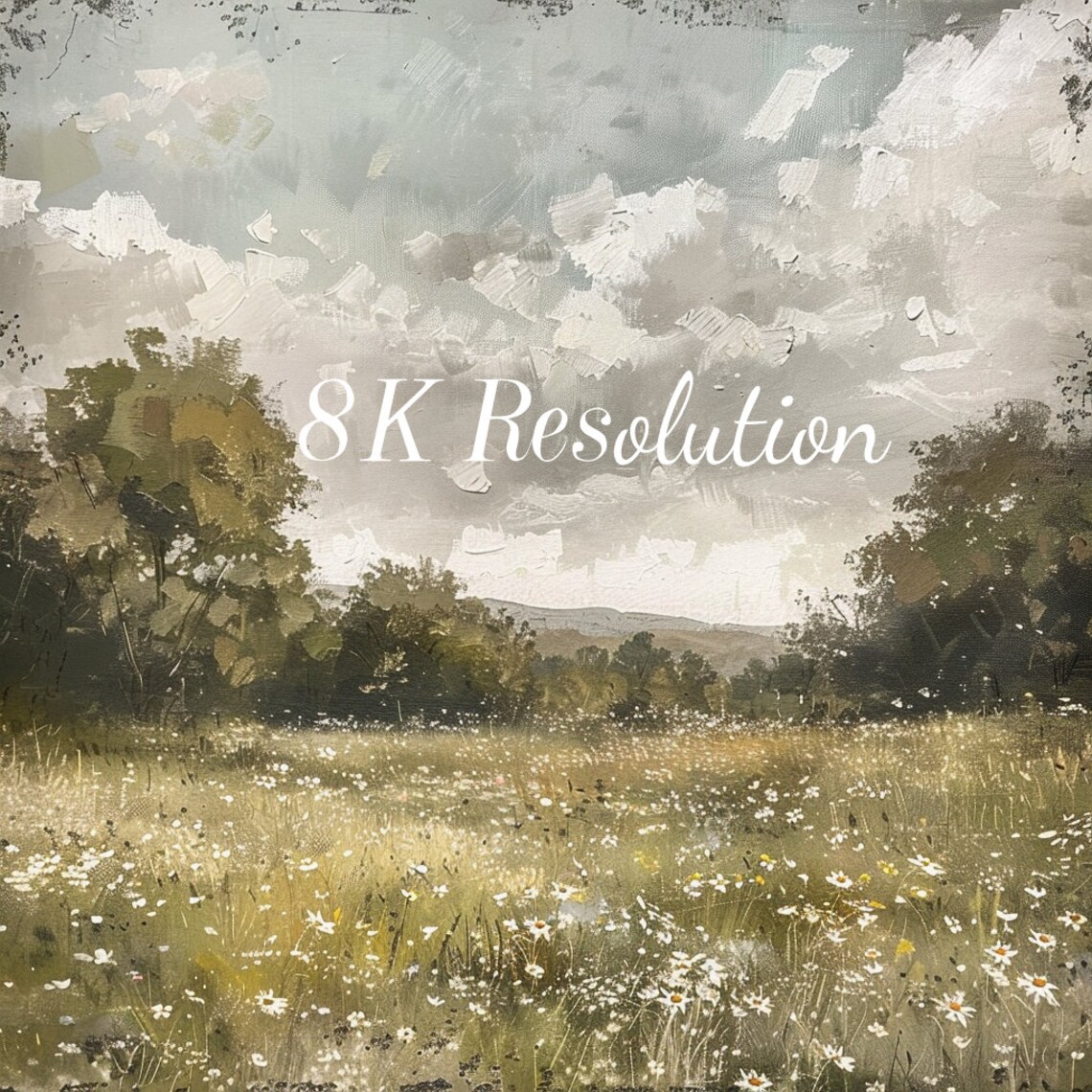 Whispers of Spring Digital Art Print, Daisy Field Landscape, Cloudy ...