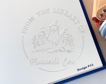 Grabador de libros personalizado: Sello de biblioteca personalizado, diseño de fantasma de Halloween