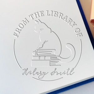 Embosseuse de livres personnalisée | embosseuse de livres de chat | Cadeau pour amoureux des livres | De la bibliothèque de | Tampon de livre personnalisé | Tampon pour embosseuse de bibliothèque
