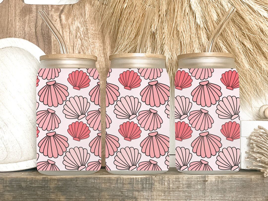 Summer I Pink Shells - 16 Oz Libbey Glass Can Tumbler Sublimation ...