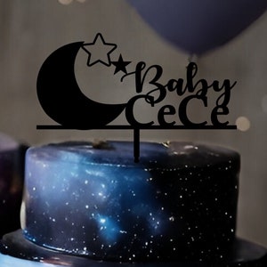 Baby Shower Cake Topper Custom Moon Cake Topper Personalized Cake Topper for Baby Shower Name Cake Topper Galaxy Theme Shower Celestial