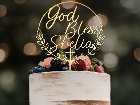 Custom Baptism Cake Topper Personalized God Bless Cake Topper Cross Christening Cake Topper First Holy Communion Cake Topper Baptism Gift