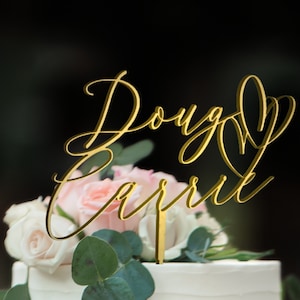 Personalized Engagement Cake Topper Custom Wedding Cake Topper Bridal Shower Cake Topper Anniversary Cake Topper Made with Wood Wedding Gift