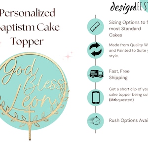 Benutzerdefinierte Taufe Kuchen Topper personalisiert Gott segne Kuchen Topper Kreuz Taufe Kuchen Topper Erstkommunion Kuchen Topper Taufe Geschenk Bild 13