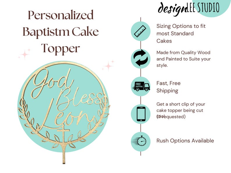 Benutzerdefinierte Taufe Kuchen Topper personalisiert Gott segne Kuchen Topper Kreuz Taufe Kuchen Topper Erstkommunion Kuchen Topper Taufe Geschenk Bild 13
