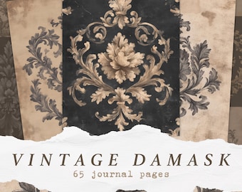 Vintage Damask Journal Pages, Baroque Digital Backgrounds, Antique Scrapbook Paper, Gothic Printable Paper, Ornate Digital Sheets