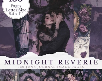Dark Romance Victorian Junk Journal Pages, Purple Gothic Haunted House Scrapbooking Paper Set Witchy Florals Halloween Academia Images Kit