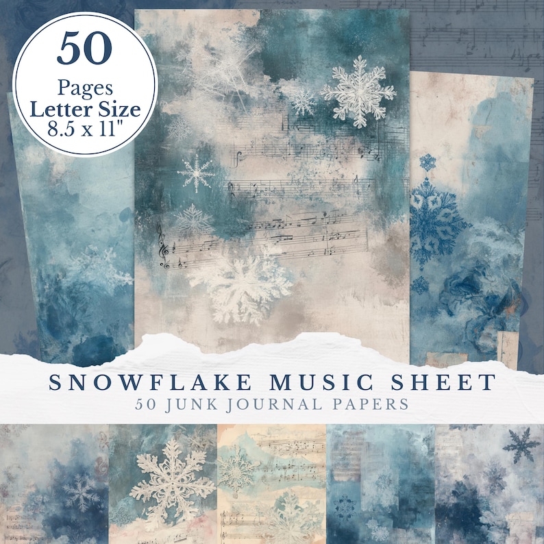 Antique Grungy Snowflake Music Sheet, Shabby Chic Winter Junk Journal ...