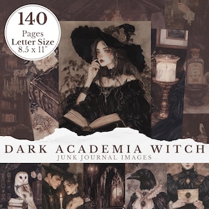 Dark Academia Witch Junk Journal halve pagina set, Witchy plakboek afbeeldingen foto's collage blad digitaal papier achtergrond scrapbooking aanbod