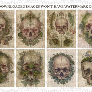 Botanical Skull Paper Grunge Distressed Botanical Anatomy Digital Papers Forest Gothic Dark Botanical Art Junk Journal Pages Ephemera image 2