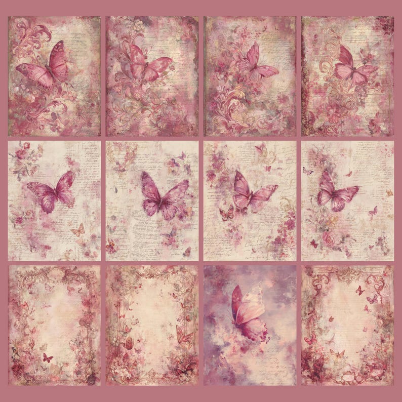 Shabby Chic Pink Butterfly Junk Journal Pages, Vintage Butterfly ...