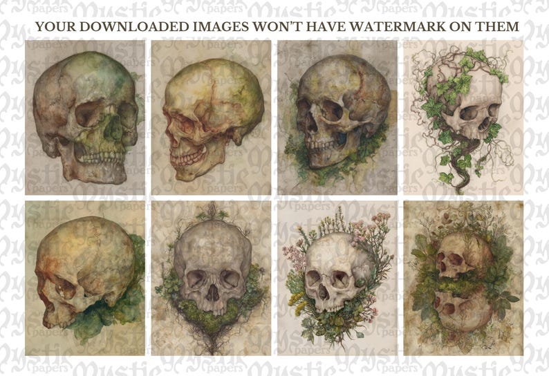 Botanical Skull Paper Grunge Distressed Botanical Anatomy Digital Papers Forest Gothic Dark Botanical Art Junk Journal Pages Ephemera image 7