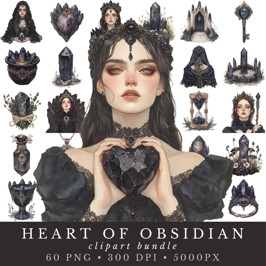 Heart of Obsidian Clipart, Gothic Crystal Witch PNG, Dark Fantasy